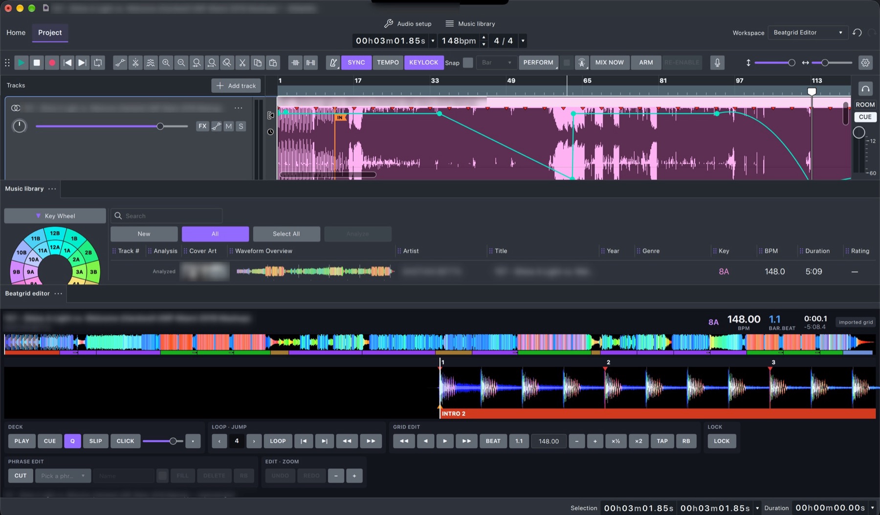 The GlideMix beat grid editor