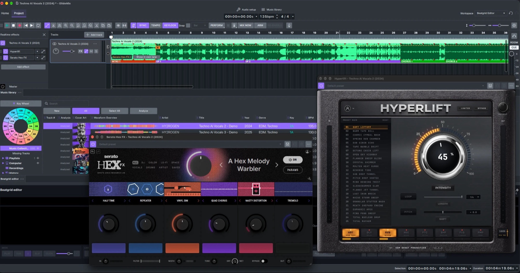 Plugins open on a song in GlideMix